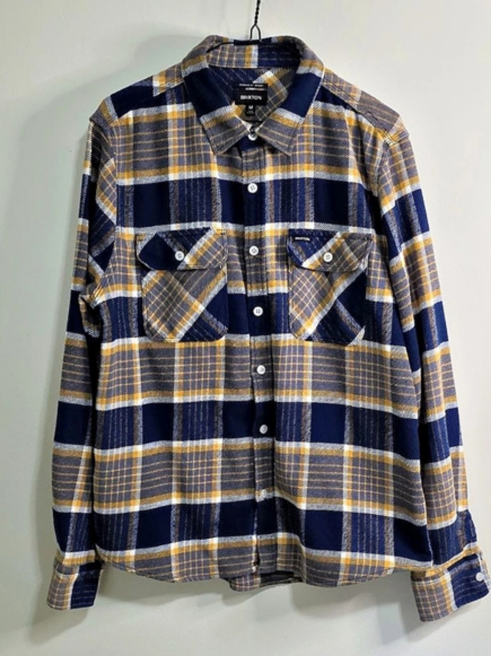 Brixton Bowery Flannel Shirt Plaid Blue & Yellow Medium